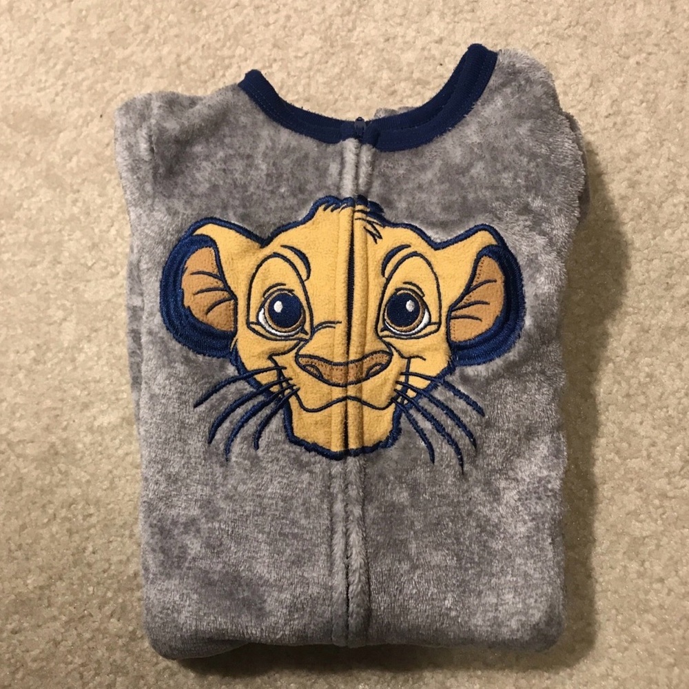 Lion Kings Simba Gray Blue Long Sleeve One Piece Pajama Romper Toddler Size 3T
